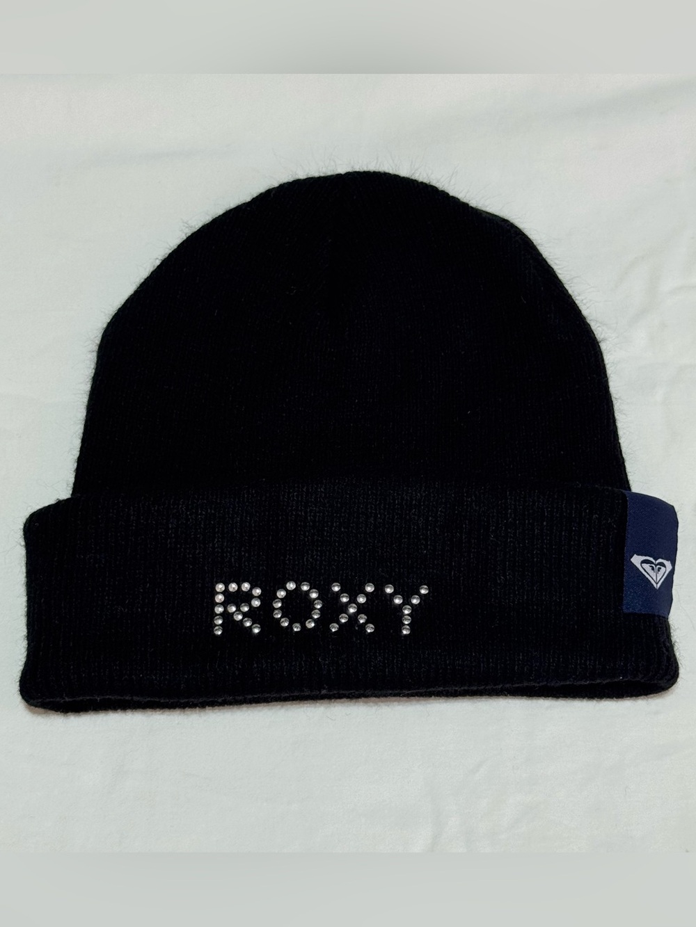Vintage Women's Y2K Roxy Quicksilver Studded Logo Beanie Black Surf Made In USA